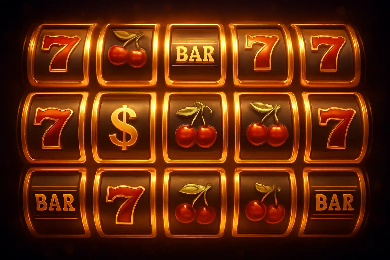Collection of glowing slot machine reels representing the Westio Casino game library